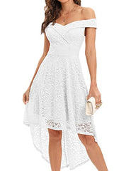 Women's Lace Floral Dress For Wedding Guest Off The Shoulder High Low Dresses For Cocktail For Party