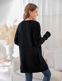 Women's Chunky Knit Long Aran Cardigan with 2 Pockets Loose Knitwear Oversized Sweater | Women's Cardigan