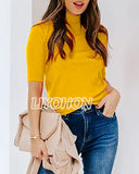 LIYOHON Womens Tops Dressy Casual Fall Cute Tops Mock Turtleneck Business White T Shirts Yellow-M | Women's Casual Dresses