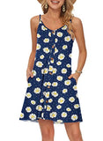 Little Daisy Summer Dress Spaghetti Strap Dresses Beach Cover Ups Casual V Neck Mini Sundress with Pockets - WNEEDU | Women's Casual Dresses