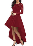 Womens Long Sleeve Lace High Low Satin Prom Evening Dress Cocktail Party Gowns