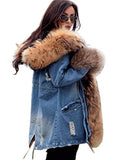 Roiii Plus Size Womens Military Denim Hooded Warm Winter Coats Faux Fur Lined Parkas