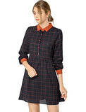 Women's Plaid Vintage Casual Loose Fit Half Placket Contrast Collar Dress