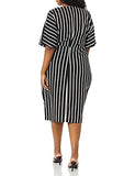 Women's Apparel Short Sleeved Pencil Striped Midi Dress | Original Brand | Women's Work Dresses