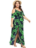 Women Plus Size Cold Shoulder Floral Maxi Bohemian Split Dress