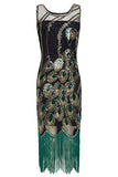 BABEYOND 20's Vintage Peacock Sequin Fringed Party Flapper Dress