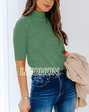 LIYOHON Womens Tops Dressy Casual Fall Cute Tops Mock Turtleneck Business White T Shirts Olive Green-M | Women's Casual Dresses