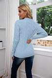 Blue Women Cable Knit Jumper Casual Basic Long Sleeve Pullover Sweater Tops - Breampot | Women's Jumpers