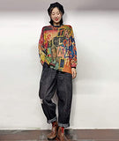 Multred Women Long Sleeve Jumpers Knitted Graphic Sweater Crew Neck Loose Pullover Sweater Tops - Yesno | Women's Jumpers