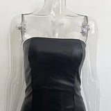 Women Strapless Tube Top Midi Dress Off Shoulder Bodycon Sexy Party Faux Leather Dress