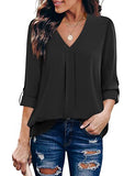 Black Womens 3/4 Cuffed Sleeve Chiffon Printed V Neck Casual Blouse Shirt Tops - Youtalia | Women's Tops and Blouses