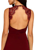 Women's Sleeveless Lace Applique Cocktail Backless Party Flare Mini Dress