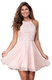 Women's Halter Open Back Beaded Lace Homecoming Dress Short Prom Dress