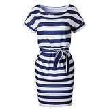 Ladies Striped Short Sleeve Wear to Work Casual Pencil Dress with Belt UK Size Party Dress | Women's Work Dresses