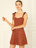 Women's Overalls Faux Suede a Line Short Pinafore Button Up Overall Dress