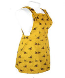 Mustard Gold Twill Bee Print Pinafore Dungaree Dress