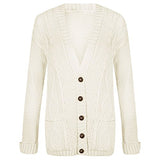 Womens Chunky Cable Knitted Ladies Boyfriend Grandad Pocket Button Top Cardigan | Women's Cardigan