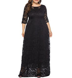 Womens Floral Lace 2/3 Sleeves Maxi Dress Plus Size Evening Party Dress