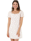 Women's Floral Puff Sleeve Sweetheart Neckline Ruched Front Ruffled Dresses