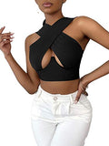 Women's Cut Out Vest Halter Wrap Crop Top Solid Cami Tank Tops | Women's Tops and Blouses