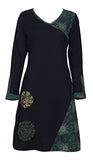 Women's V-Neck Long Sleeved Printed Dress with Side Flower Embroidery -Dahlia