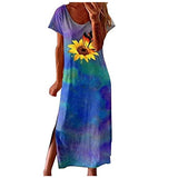 Ladies Round Neck Short Sleeve Print Daily Casual Vintage Bohemian Maxi Dress Bodycon Dress Office Wear for Casual Club Cocktail Evening Gowns Work UK Size 8-26 | Women's Work Dresses