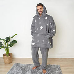 Stars Print Hooded Fleece Throw, Charcoal Grey, One Size Fits Most-Adults Men Women Teens | Women's Cardigan