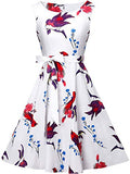 FAIRY COUPLE Women's 50S Vintage Retro Floral Cocktail Swing Party Dress W/ Bow