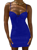 Women's Sexy Cut Out Ruched Bodycon Spaghetti Strap Mini Club Party Dresses