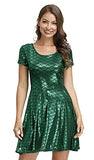 Halloween Women Shiny Fish Scales Mermaid Costume Short Sleeve Dress S-XXL