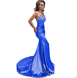 Women's Mermaid Lace Long Train Open Back Prom Gown