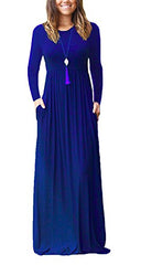 Royal Blue Casual Short/Long Sleeve Maxi Dress with Pockets - HAOMEILI