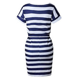 Ladies Striped Short Sleeve Wear to Work Casual Pencil Dress with Belt UK Size Party Dress | Women's Work Dresses