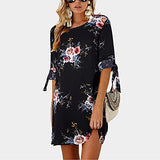Shirt Dresses Women Fashion mid-Sleeve Print tie Round Neck Women Dress Women Summer Graduation Dresses | Women's Work Dresses