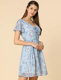 Women's Floral Flouncing Sleeve A-line Lace-up V-Neck Chiffon Dress