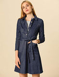 Women's Casual Shift Dress Long Sleeve Belted Dress with Pockets