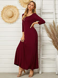 Women's Loose Maxi Dress 4-Mar Long Sleeve Dress Round Neck Baggy Long Dress with Pockets