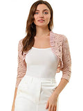 Women's Ruffle Collar Crop Cardigan Sheer Floral Lace Shrug Top | Original Brand