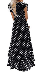 Black  Women's Summer Floral Print Cross V Neck Dress Bohemian Flowy Long Maxi Dresses - GRECERELLE