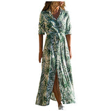 Women Dresses Promotion Sale Women Long Sleeve Maple Leaves Print Button Bandage Casual Mini Dress Plus Size Dress Party Dress Vintage Dress UK Size S - XXXXL | Original Brand | Women's Work Dresses