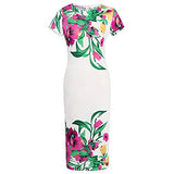 Ladies Summer Fashion Sexy O-Neck and High Waist Printed Short Sleeve Dress UK Size Party Dress | Women's Work Dresses