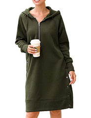 Yeokou Womens Fashion Black Half Zip Up Hoodie Dress Fall Long Pullover Sweatshirts