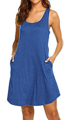 LuckyMore Womens Casual Scoop Neck Sleeveless Racerback Tunic Dress with Pockets | Women's Casual Dresses
