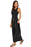 Women's Summer Sleeveless Striped Flowy Casual Long Maxi Dress with Pockets