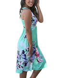 Women Summer Sleeveless Floral Print Racerback Midi Sun Dresses with Pocket