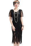 BABEYOND 1920s Flapper Fringed Sequin Dress Roaring 20s Fancy Dress Gatsby Costume Dress V Neck Vintage Beaded Evening Dress