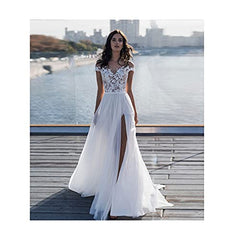 AIYIFU Women's Beach Wedding Gowns Lace Bridal Gowns for Beach Wedding | Women's Wedding Dresses