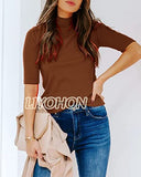 LIYOHON Womens Tops Dressy Casual Fall Cute Tops Mock Turtleneck Business White T Shirts Brown-M | Women's Casual Dresses
