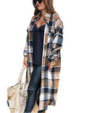 Omoone Women's Lounge Lapel Button Up Long Sleeve Plaid Long Shirt Jacket Shacket