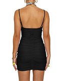 Women's Sexy Bodycon Cut Out Ruched Backless Spaghetti Strap Mini Club Party Dresses